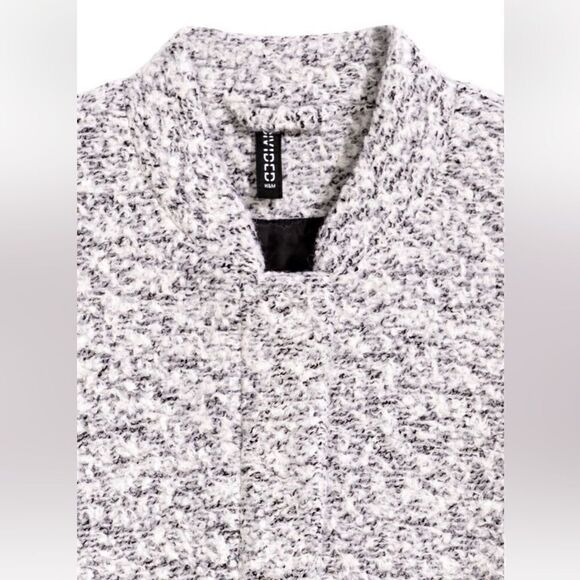 H&M 2 Melange Mid length Teddy Coat in Boucle Yarn Grey - Picture 4 of 10